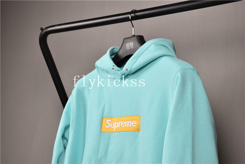 Supreme Ice Blue Hoodie With Yellow Box Logo